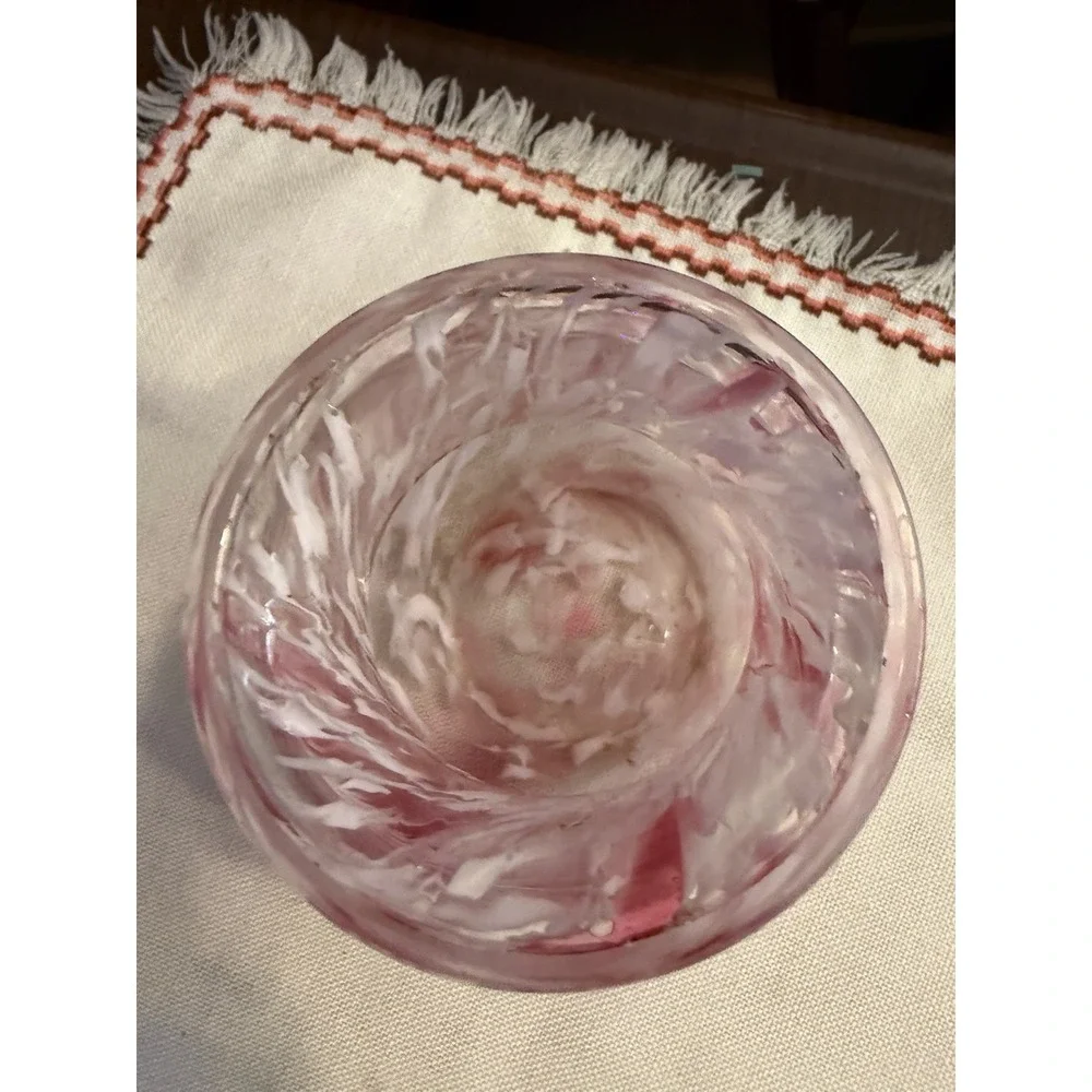 Vintage Hand Blown Pink White Swirl Art Glass Vase - Flawless Condition